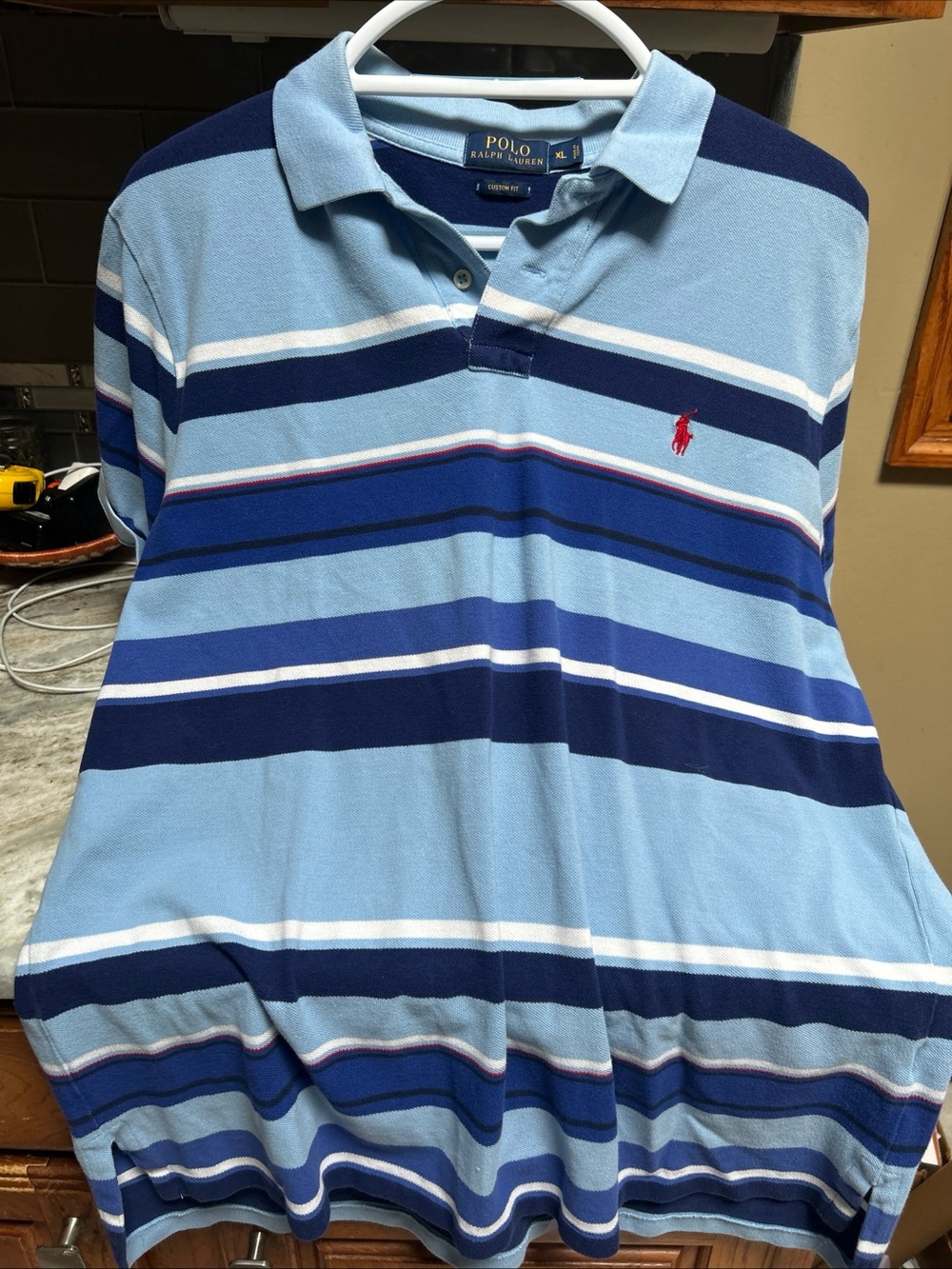 Polo Ralph Lauren Polo Shirt Mens XL Blue Striped Short Sleeve Classic Fit
